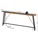 YATINEY 70.9" Console Table with Power Outlets, Sofa Tables Narrow Long, Industrial Behind Couch Table, for Hallway, Entryway, Living Room, Rustic Brown and Black CT185UBR YATINEY