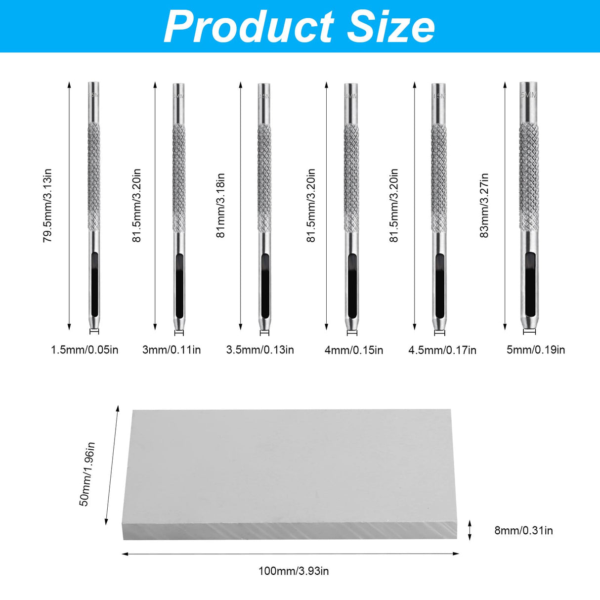 9 Pcs Leather Hole Punch Tool, Hollow Punch Set for Leather Stitching Punch Tool, Leather Belt Hole Punch Tool for Leather Watch Bands Gasket Belt Canvas Paper Rubber, with 1 x PVC Board HexinYigjly