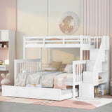Harper & Bright Designs Twin Over Full Bunk Beds with Twin Size Trundle and Stairs, Wooden Bunk Bed with Storage & Guard Rail for Bedroom, Dorm, for Teens, Adults, White Harper & Bright Designs