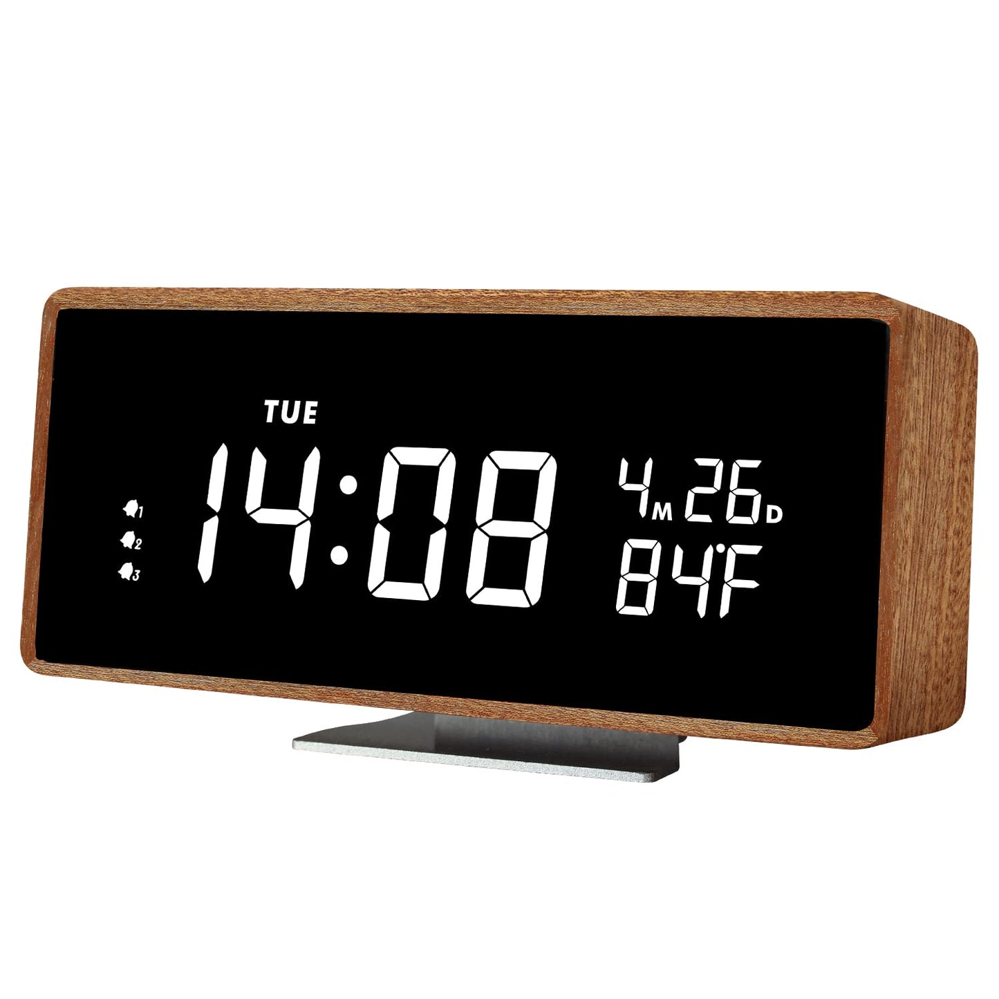 Wood Digital Alarm Clock Wooden Desk Clocks with USB Ports Travel Alarm Small Bedside Table Snooze Alarm Clock with Temperature Minimalistic Room Decor Large Display for Bedroom Farmhouse Bat - WoodArtSupply