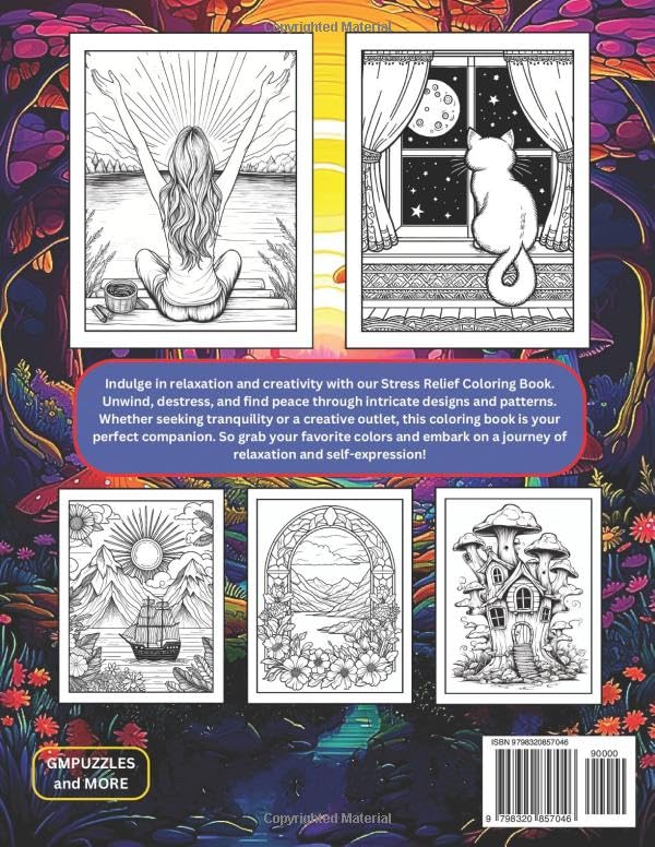 Stress Relief Adult Coloring Book for Calmness and Creativity: Find Serenity with Relaxing Patterns, Animals, Mushrooms, Landscapes, and More… WoodArtSupply