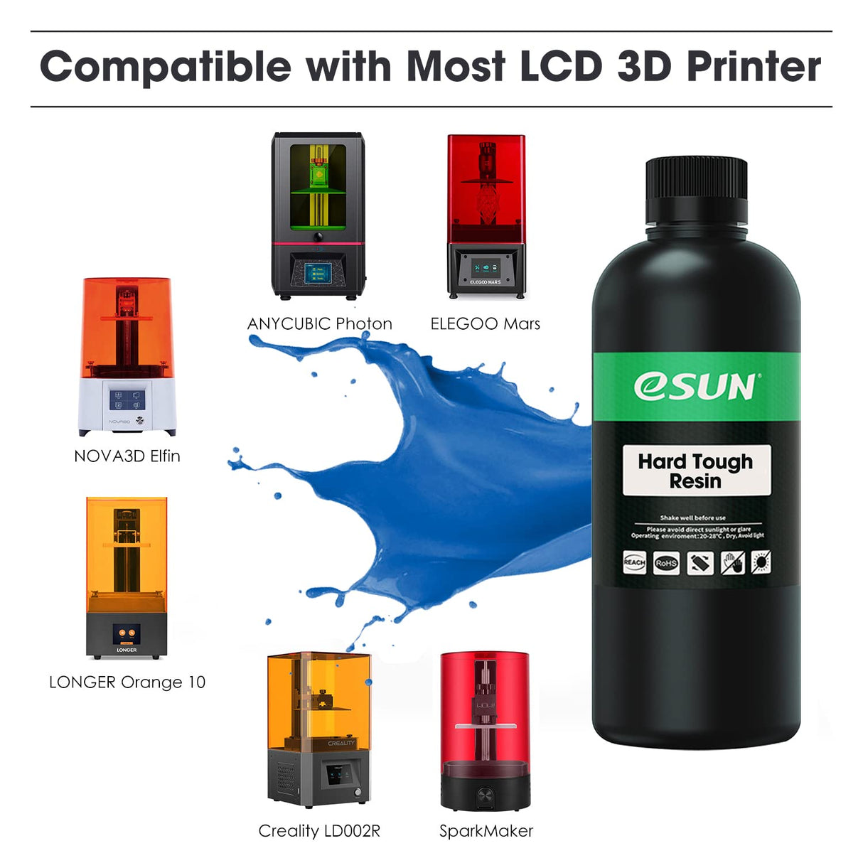 eSUN 405nm LCD 3D Printer Rapid Resin UV Curing Resin ABS-Like Rapid Resin Hard Tough Resin High Impact High Tough Photopolymer Resin for Photon UV Curing LCD 3D Printer, Plastic Bottle, 1000g Blue eSUN