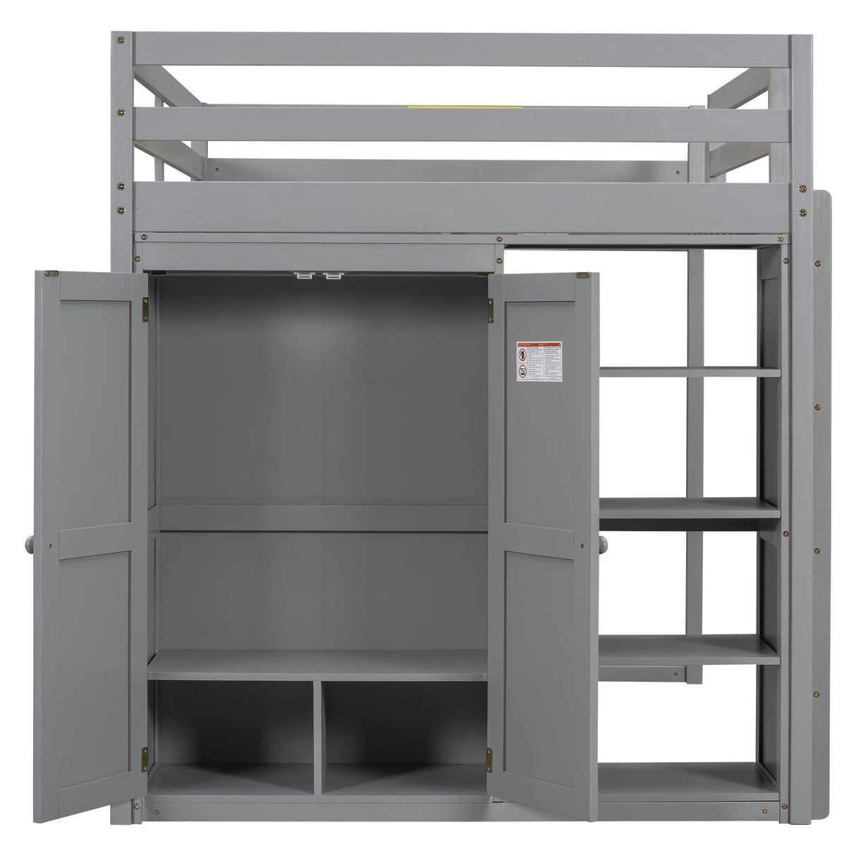 Harper & Bright Designs Full Size Loft Bed with Wardrobe & Storage Shelves, Wood Full Loft Bed Frame with LED Light for Kids Teens,Adults,Gray Harper & Bright Designs