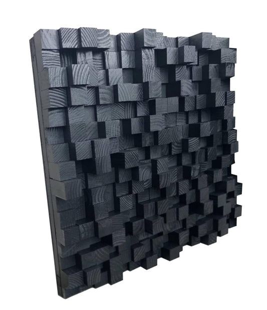 Premium Wooden Acoustic Panel - Studio Sound Diffuser, Decorative Soundproofing, Black Wood Pixel Art for Home & Professional Studios - WoodArtSupply