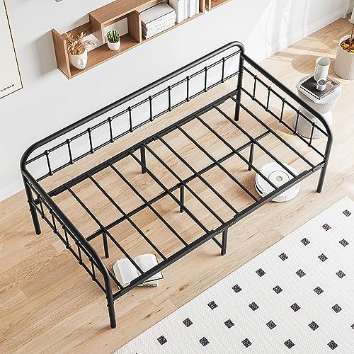 Crocofair Metal Daybed Frame Heavy Duty Slats Sofa Bed Platform Mattress Foundation Twin Daybed No Box Spring Needed(Black Twin) Crocofair