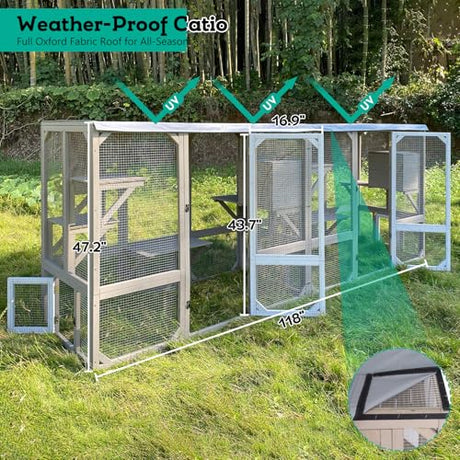 Large Catio Outdoor Cat Enclosure Window Access, Wooden Kitty Cage with Resting Room & 3 Platforms for Multiple Feral Cats, Cat House Attached to Window, Pet's Door for Patio Indoor Magazoopet