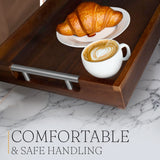 Swyftee Serving Tray with Handles – 17 x 12 x 2 Inch Dark Brown Acacia Wood Ottoman Tray Table Trays Decorative – Coffee Tray Wood Decor for Kitchen – Breakfast in Bed Tray with Silver Metal Handles Swyftee