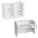 PAKASEPT Reception Desk with Counter for Retail & Checkout,Modern Front Reception Counter with LED Lights,Drawers & Open Shelves,Retail Counter with Storage for Countertop,Beauty Salon,Shop,Bar,White PAKASEPT
