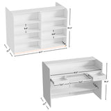 SDMY Reception Desk with Counter for Retail & Checkout,Modern Front Desk Reception Room Table with Outer Display Rack, 47.7 inch Retail Counter with Lights for Market, Office, Fruit Shop,White SDMY