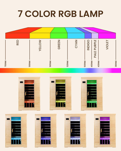 SpaZeit 2 Person Far Infrared Sauna for Home Spa, 1900W Low EMF Wooden Dry Sauna Room with Bluetooth Speakers, LCD Control Panel, Tempered Glass Door, 7 Colors Lighting, 74.76"x48.84"x40.56"