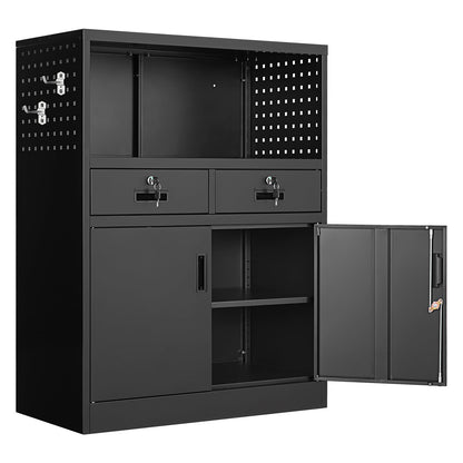 Yizosh Locking Cabinet with 2 Drawers, Metal Storage Cabinet with Locking Doors and Shelves - 41.3" Steel Lockable Storage Cabinet, Metal Cabinet for Home Office, Garage, School (Black) - WoodArtSupply