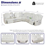 Anthato Power Recliner Sectional Sofa Set with LED, Modern L-Shaped Reclining Sofa, Leather Reclining Corner Couch with Cup Holders/Storage/USB Charging Ports for Living Room/Home Theater, Cream White Anthato