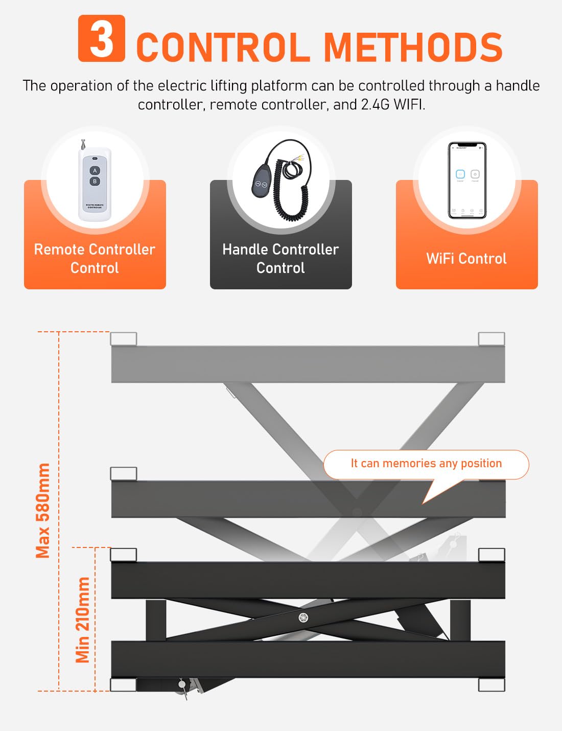 DIHOOL Electric Scissor Lift Table 250LB Load, 210-580MM Height Adjustable Lifting Platform DIHOOL