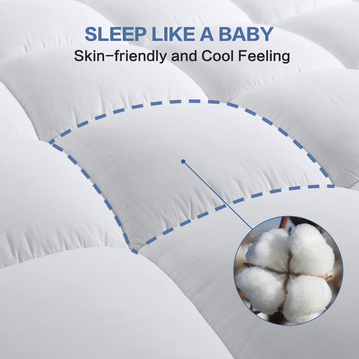 COHOME Queen Size Mattress Topper Extra Thick Cooling Mattress Pad 400TC Cotton Top Plush Down Alternative Fill Pillow Top Mattress Cover with 8-21 Inch Deep Pocket (60x80 Inches, White-Classic) COHOME