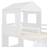 Harper & Bright Designs House Bunk Beds Twin Over Full Size, Wood Bunk Beds with Roof and Window (White, Twin Over Full (with Slide)) Harper & Bright Designs