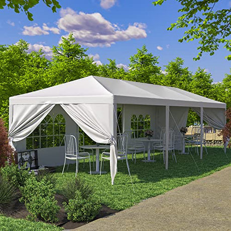 Greesum 10x30 Outdoor Canopy Tent Patio Camping Heavy Duty Gazebo Shelter Party Wedding BBQ Events with Side Removable Walls, Waterproof Shelter, White Greesum
