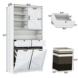 78" Tall Tilt-Out Double Doors Laundry Cabinet Hamper w Hidden Laundry Hamper,Large Pull Out Laundry Room Storage Cabinets,Kitchen Double Tilt Out Trash Cabinet,13X2 Gallon Bathroom Organizers(White) jiteentarou
