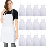 multifuns 12 pcs White Aprons Bulk Waterdrop Resistant for Women Men Kitchen Cooking Grilling Aprons with 2 Pockets (24x28 inch, White multifuns