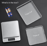 JOEAA Food Scale Digital Weight Grams and Ounces, 0.001oz/0.01g 500g Kitchen Scale for Food with Backlight LCD Display, Tare, 9 Units, Auto Off, 2 Trays, Batteries Included - Stainless Steel JOEAA