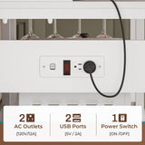 Itaar Bakers Rack with Power Outlet and LED Light, 45.3 Inch Farmhouse Coffee Bar Cabinet, Kitchen Microwave Stand with Storage, Glass Cabinet, Goblet Holder and 8 Hooks (White) Itaar