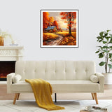 FHBUBPUP Autumn Landscape Diamond Painting Kits for Adults, Fall Diamond Art Kits for Beginners, 5D DIY Full Drill Round Gem Art, Paint with Diamond Beads Craft Home Wall Decor 12x12 inch FHBUBPUP