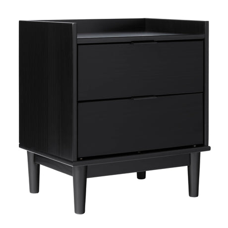 Walker Edison Mid-Century Modern Solid Pine 2-Drawer Nightstand, 20 Inch, Black Walker Edison