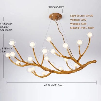 NorDiem 20-Lights LED Farmhouse Chandelier,Retro Tree Branch Glass Bubble Ceiling Chandeliers Lighting,Large Rustic limb Chandeliers for Living Room,Dining Room Light Fixtures - WoodArtSupply