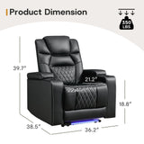 ANJ Power Recliner Chair with USB Port, Electric PU Leather Home Theater Seating for Living Room, Movie Reclining Chairs with Blue Ambient Lighting, Hidden Arm Storage, Cup Holders (Black) ANJ