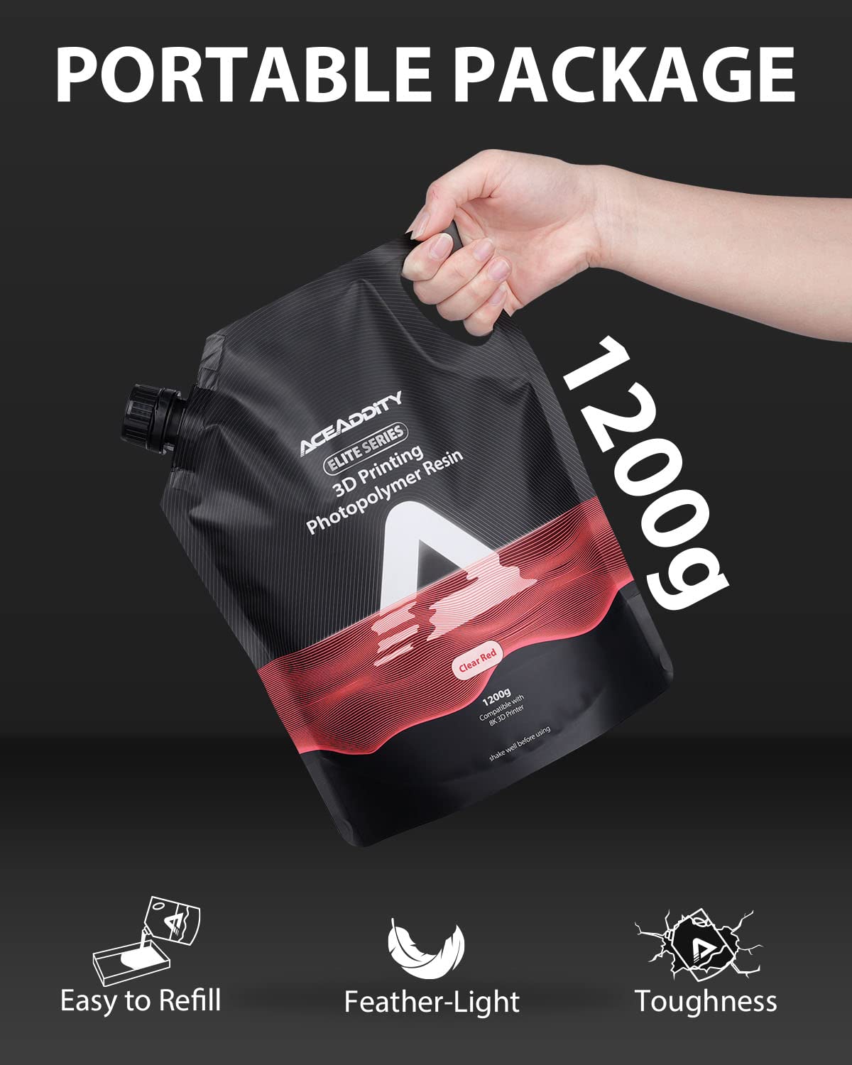 Aceaddity Elite Series 3D Printer Resin 405nm Photopolymer Resin LCD/DLP UV-Curing High Precision 3D Printing Liquid Compatible with 8k 3D Printer (Clear Red, 1200g) Aceaddity