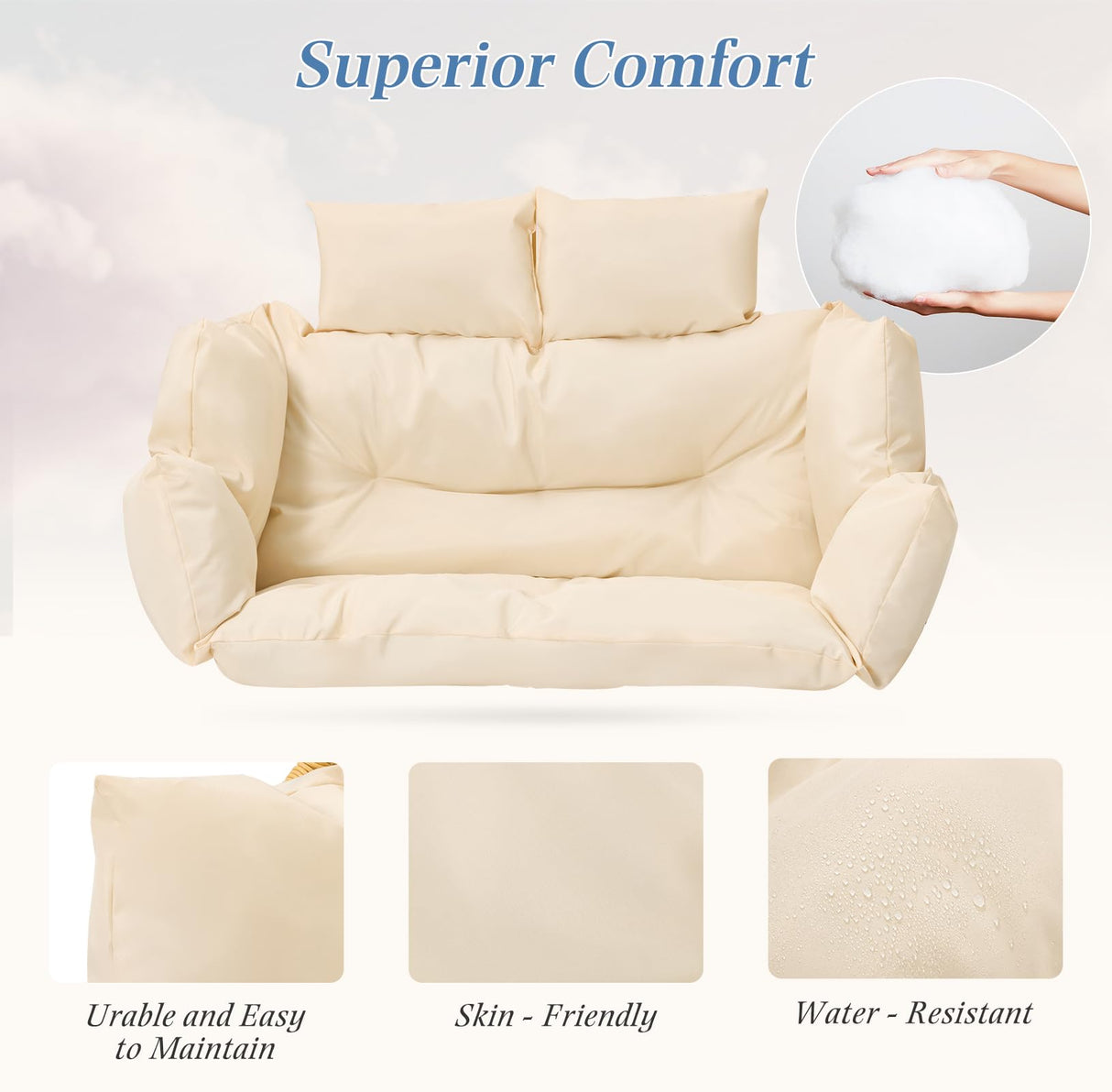 ECOTOUGE Indoor Double Egg Chair, Outdoor Oversized Loveseat, 2 Person Extra Large Wicker Lounge Rocking Glider Chairs for Living Room Bedroom, Yellow ECOTOUGE