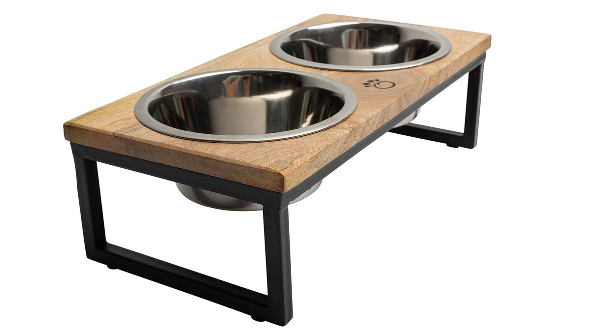 GF Pet Wood & Metal Feeder | Premium Mango Wood & Stainless Steel Dog Bowls Set | Elevated Food & Water Bowls for Dogs & Cats | Comfortable Raised Bowl Sets for Pets - Medium/24oz Brave Bark