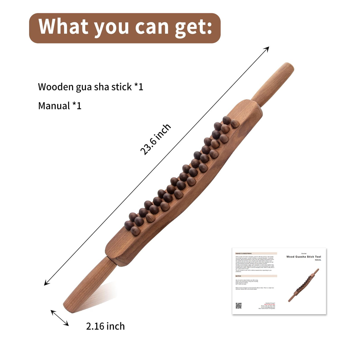 Goodtar Guasha Wood Stick Tools Wooden Therapy Scraping Lymphatic Drainage Massager, Double Row 34 Beads Point Treatment Gua Sha Tools for Back Leg, Anti-Cellulite and Pain Relief(Two Row,34 Beads) Goodtar