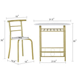VECELO White & Gold 3-Piece Dining Table Set with Wine Rack for Small Spaces VECELO
