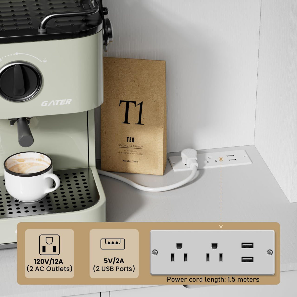 GTFURNI 71" Tall Kitchen Pantry Storage Cabinet Large Farmhouse Hutch Cabinet with Microwave Stand, Charging Station, Adjustable Shelves, Countertop for Dining Room, Living Room, White GTFURNI