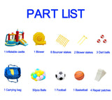 WELLFUNTIME Inflatable Bounce House with Slide, Jumping Castle with Blower and Wave Pool, Basketball Rim, Football Goal WELLFUNTIME