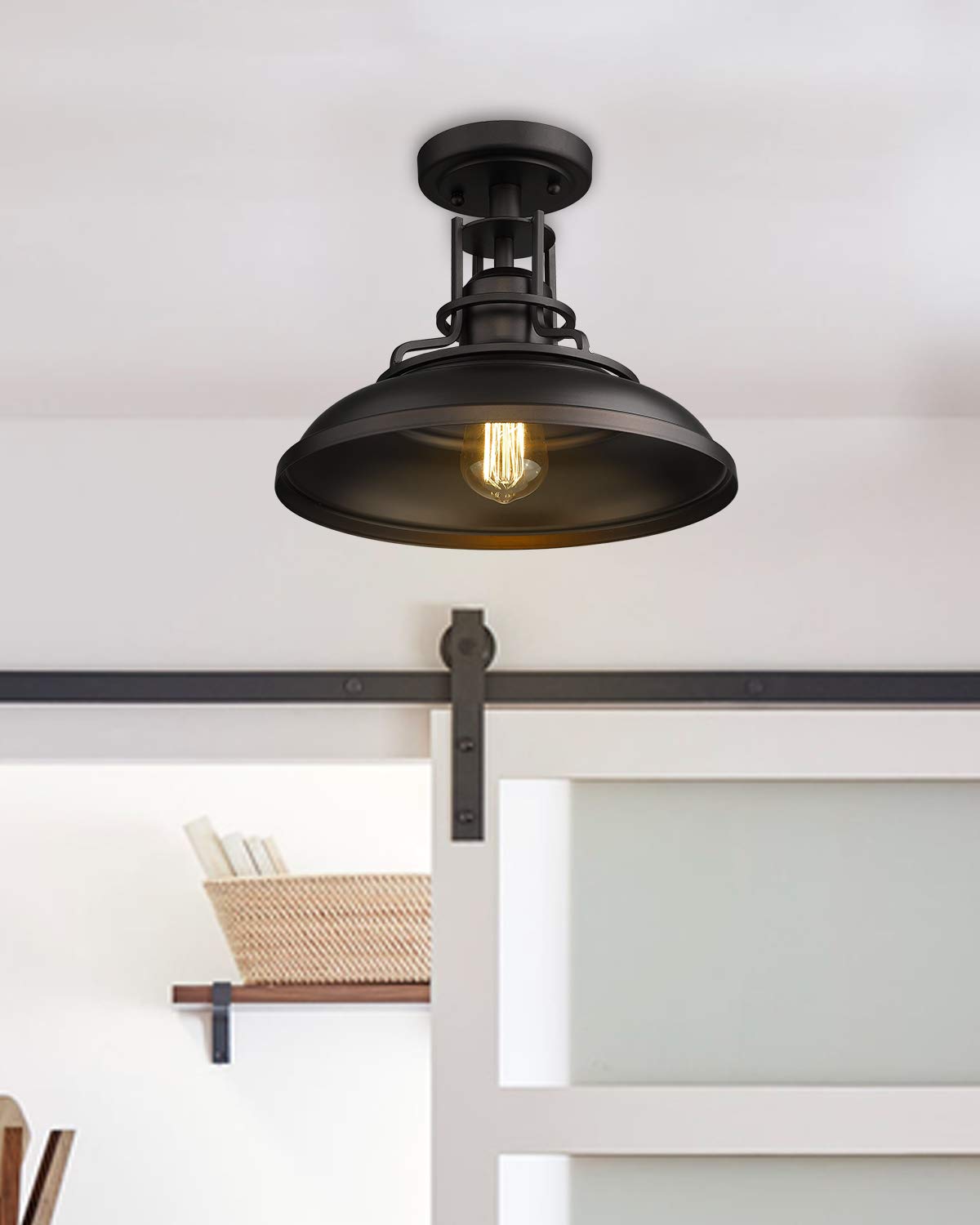 FEMILA 1-Light Semi Flush Mount Light Fixture, 12 inch Farmhouse Ceiling Light Fixture for Hallway, Porch, Laundry, Foyer, Oil Rubbed Bronze Finish, 4FY15-F ORB FEMILA