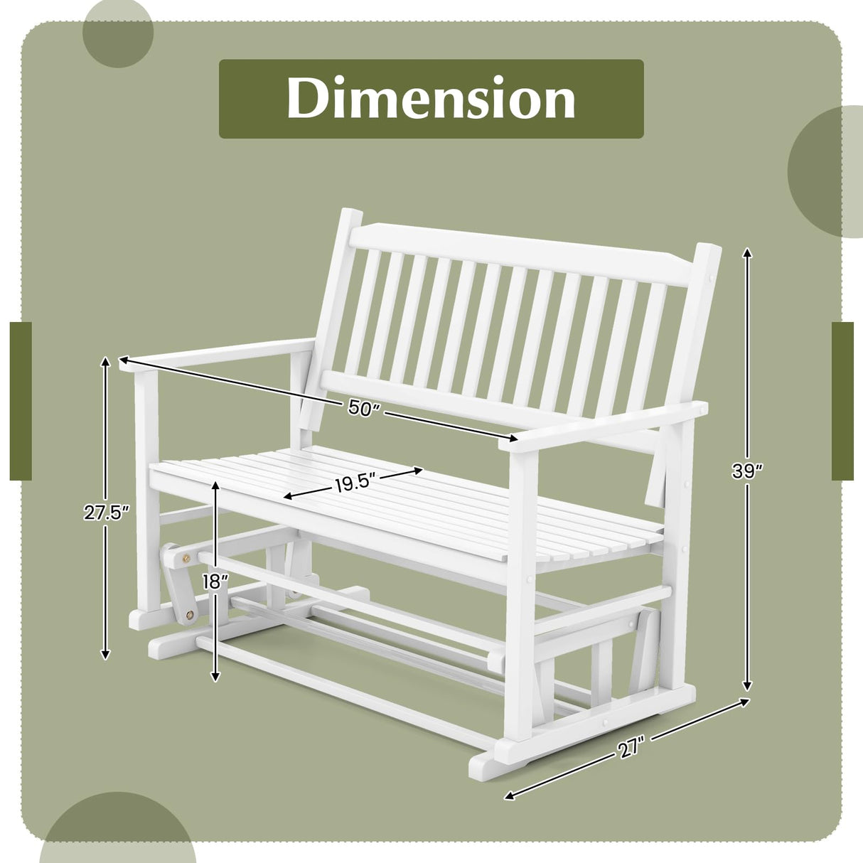 Tangkula White 2-Person Outdoor Glider Bench with Ergonomic Design and Smooth Motion Tangkula