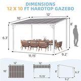 AECOJOY 12' x 10' White Pergola Gazebo, Large Wall Mounted Pergolas and Gazebos on Clearance, Outdoor Patio Lean to Hard Top Gazebo Metal Awnings for Decks,Patio, Porch, Backyard and More AECOJOY