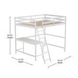 BizChair Full Size Loft Bed with Integrated Desk - White Wood Slats - Space-Saving Design for Kids and Teens BizChair