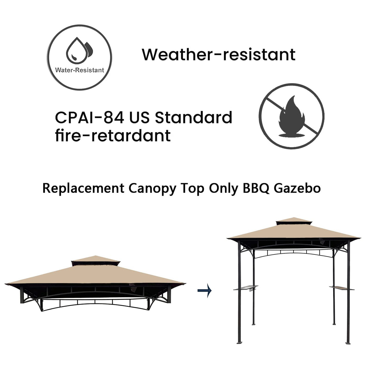 Tanxianzhe Grill Gazebo Replacement Canopy Top Cover 5×8 Double Tiered BBQ Roof ONLY FIT for Gazebo Model L-GG001PST-F (Beige) Tanxianzhe