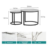 Smuxee White Nesting Coffee Table Set of 2, 23.6" Round Coffee Table Wood Grain Top with Adjustable Non-Slip Feet, Industrial End Table Side Tables for Living Room Bedroom Balcony Yard Smuxee