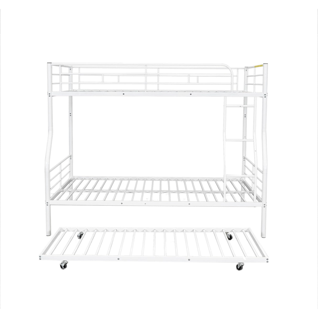 Full XL Over Queen Metal Bunk Bed with Trundle Heavy Duty Beds Frame Convertible Bunkbed with Safety Guard Rails, White Merax