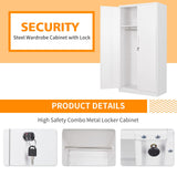 MIIIKO Steel Wardrobe, 72" Combination Storage Cabinet with Clothes Rod and 4 Shelves Organizer Storage, 2 Lockable Doors, for Office Home, Garage, MIIIKO