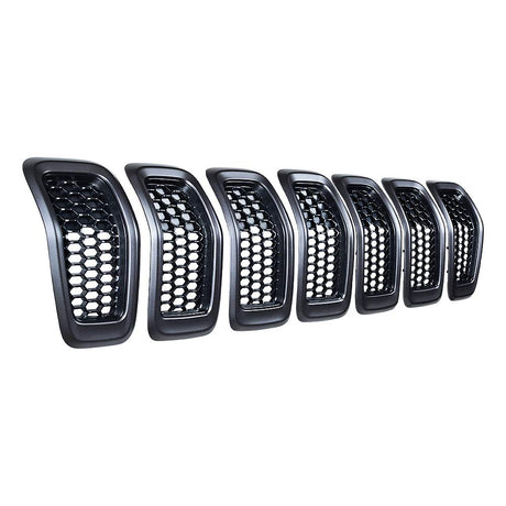 Astra Depot 7pcs Matte Black Mesh Honeycomb with Retro Gray Dark Ring Front Grille Grill Inserts Covers Compatible with 2014-2018 Jeep Cherokee Astra Depot