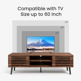 HAIOOU Mid Century Modern TV Stand, 52" Wooden TV Console with Slatted Sliding Doors and Storage for 50/55/60 Inch TV, Small Entertainment Center Media Console Cabinet for Living Room - Walnut Brown HAIOOU