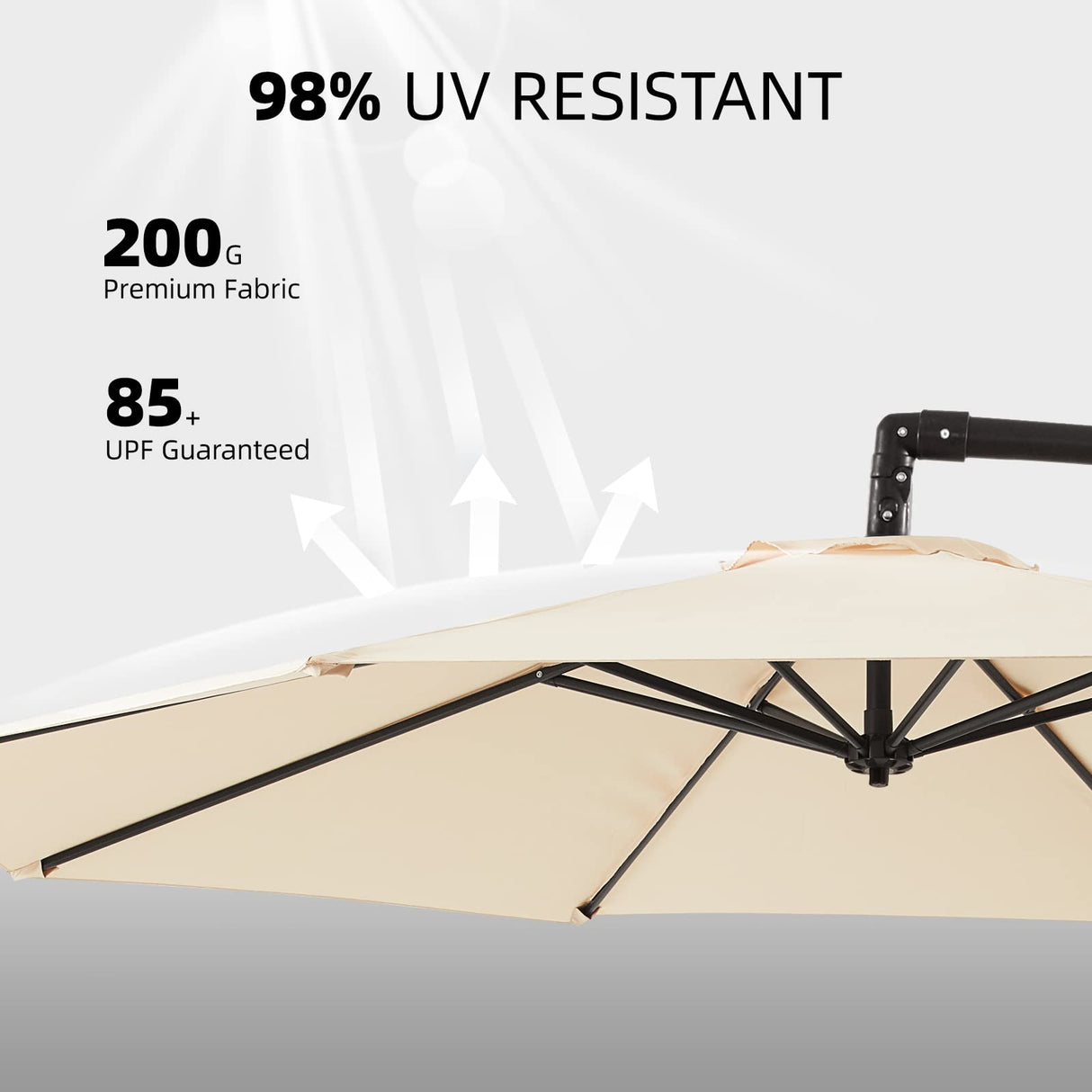 wikiwiki 10ft Patio Umbrellas Offset Outdoor Umbrella Cantilever Hanging Umbrellas w/Infinite Tilt, Fade Resistant Waterproof RECYCLED FABRIC Canopy & Cross Base, for Yard, Garden & Deck, Cream Beige wikiwiki