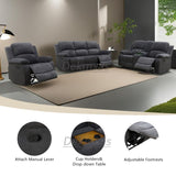 Dekmxas Fabric Recliner Sofa Set Grey Loveseat Couch Chair Set Living Room Furniture Sets 3PCS Manual Reclining Sofa Set with Cup Holders and Storage Console for Living Room/Office (Grey, 3 PCS Set) Dekmxas
