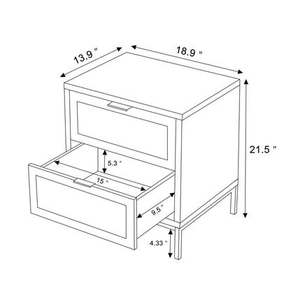 Anmytek Rattan Nightstand, Boho Bedside Table with 2 Rattan Decorated Drawers, Black Wood Night Stand Farmhouse End Table Side Table for Bedroom, Dorm, H0057 - WoodArtSupply