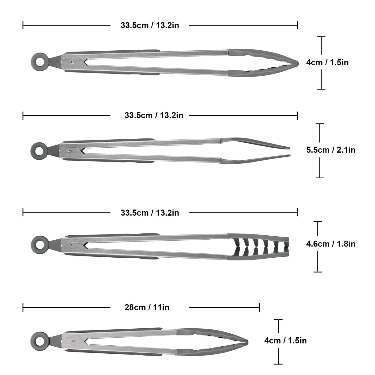 4in1 Stainless Steel Kitchen Food Tongs Set for Cooking with Silicone Tips, Toaster Steak Pie Pizza Pasta Spaghetti Noodles Salad Fruit Vegetable Grill BBQ Buffet Clamp Serving Tools Gadgets Aschef
