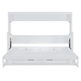 Ball & Cast Horizontal Murphy Bed Full Size,Hidden Folding Wall Bed Frame with Hydraulic Lift&Desk,Wood Cabinet Platform Bed can be Folded into Desk,Space Saving for Bedroom,Guest Room,Apartment,White Ball & Cast